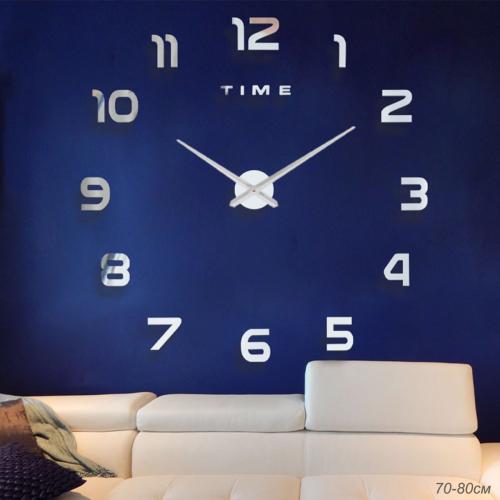 Часы настенные 3D наклейка 70-80 см / ZH00210S/2 /уп 60/ серебро
