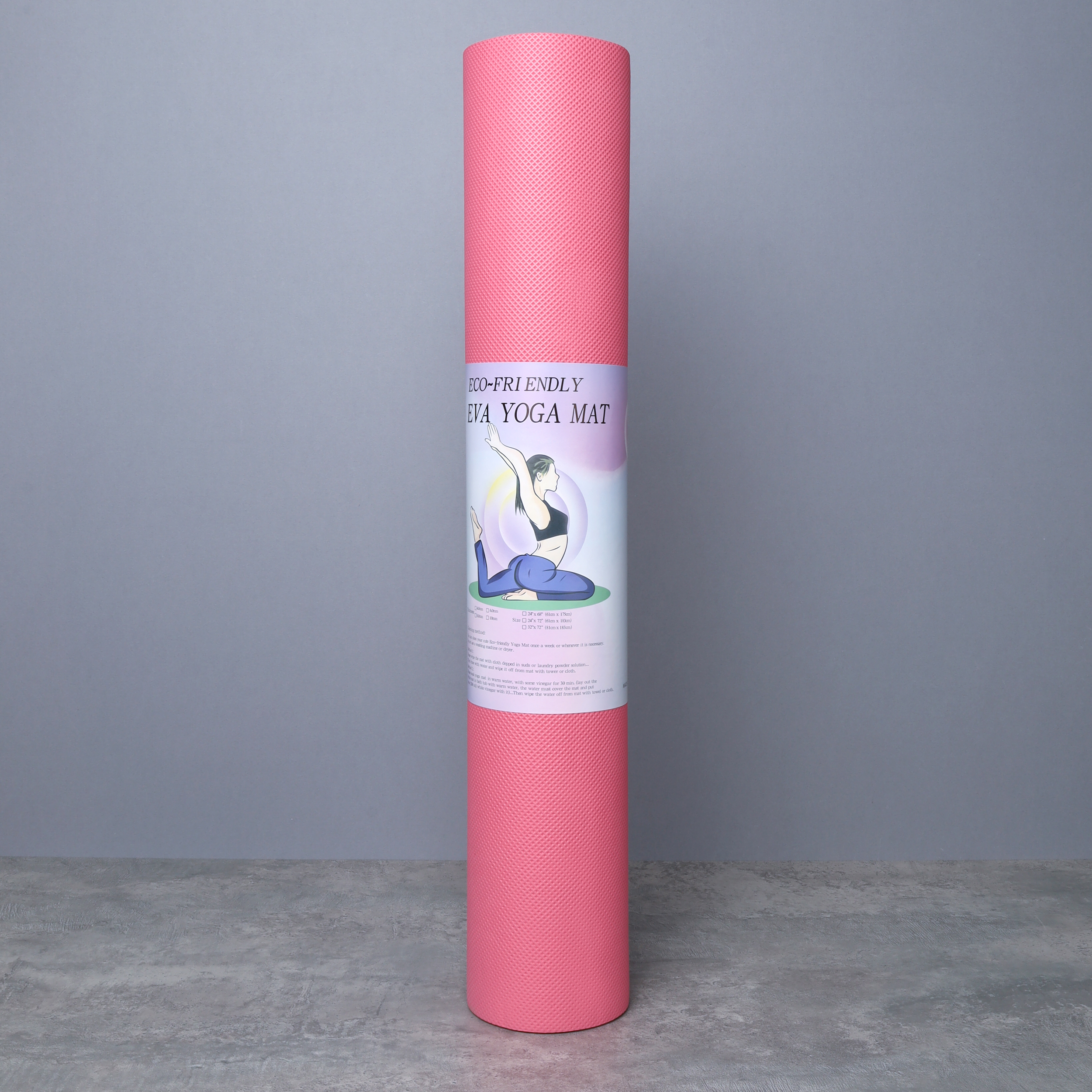 Коврик для йоги и фитнеса спортивный гимнастический EVA 4мм. 173х61х0,4 цвет: тёмно-розовый / YM-EVA-4DP / уп 24