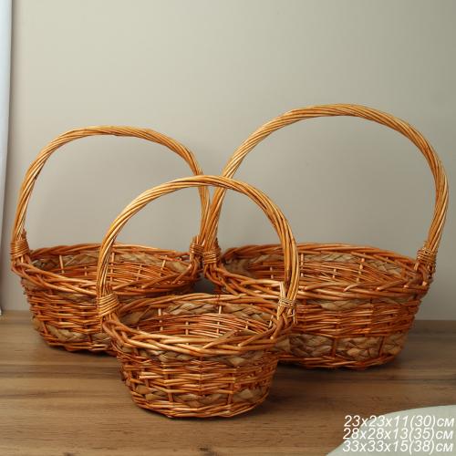 Корзина плетеная 3 штуки 33х33х15/28х28х13/23х23х11 см / S/3 22-38 /уп 28/светло коричневая круглая