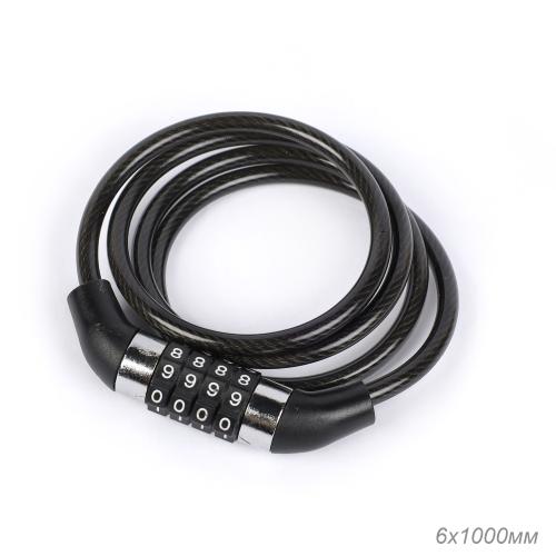 Замок тросовый кодовый KRYPTON J01-6x1000, 4 разряда, 6х1000мм, сменный код, вес 120 гр. /уп 100/200/