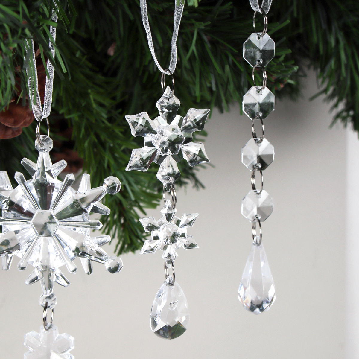 Новогоднее украшение Сосулька снежинка 5 штук набор / YIH-06 /уп 480/