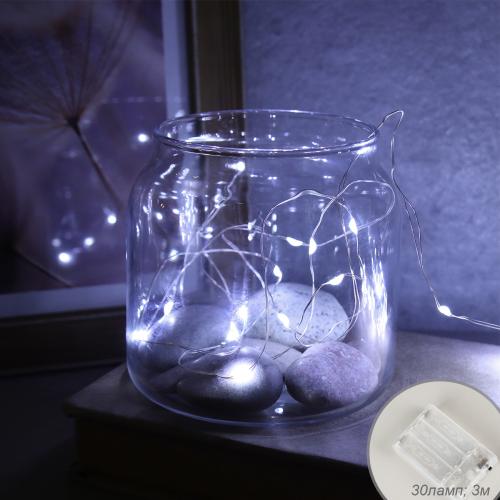 Гирлянда светодиодная нить 3 м 30 LED / GN21 /уп 200/холодный белый