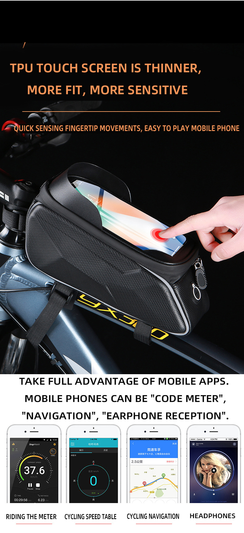 Сумка велосипедная на раму COMIRON "NARAMU" жёсткий EVA Hard Shell корпус водонепроницаемая отдел для смартфон с защитной блендой 23х14.5х8см  /уп 50/