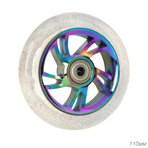 Колесо PU для трюкового самоката, обод алюминевый 110 мм с подшипниками ABEC-9. / уп 100 / прозрачный с перламутром