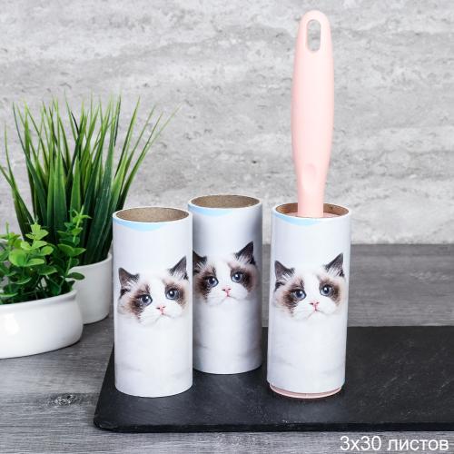 Щетка для одежды роликовая и сменный ролик 3х30 листов / 10-4 /уп 96/микс/OPP