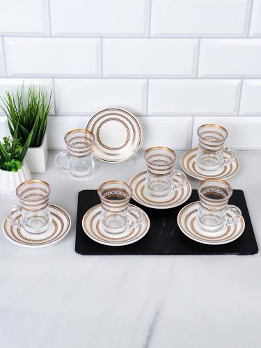 Чайный набор 12 предметов 100 мл восточная форма с золотом / MVN20 /уп 18/* подарочная коробка