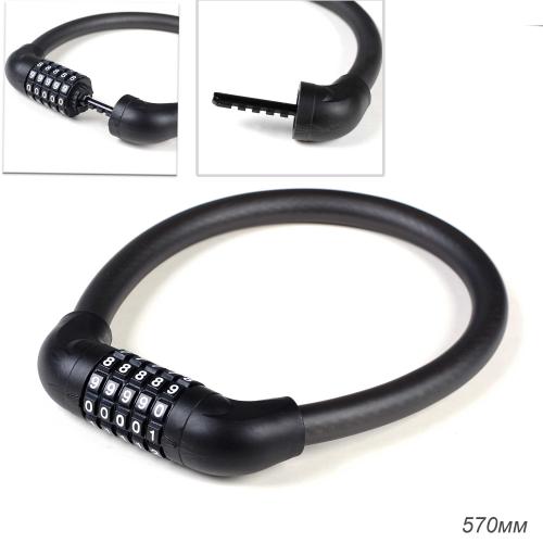 Замок тросовый кодовый R-LOCK BIG03, 5 разрядов, 570мм, стальной трос антивзлом. плетение, вес 370 гр, чёрный. /уп 100