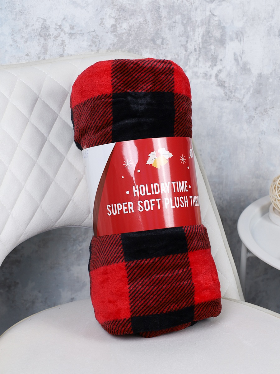 Плед флисовый 150х200 см Красный в клетку / GP611-3 /уп 20/100/ 696141 новогодний