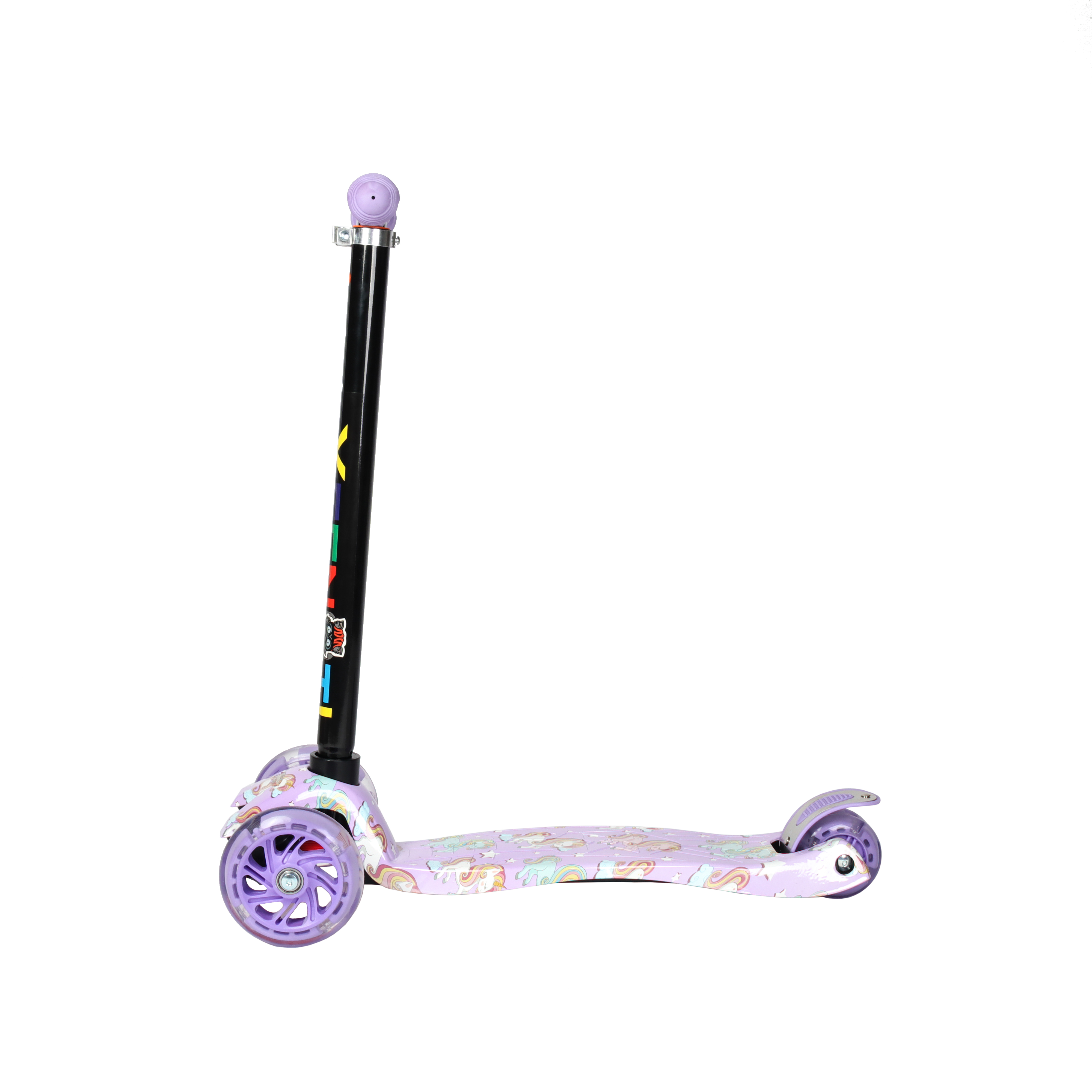 Самокат трехколесный для детей от 3-х лет Yeenot GT4108P51, нагрузка до 50кг, вес 2.3кг, светящиеся колёса PU116мм, цвет сиреневый UNICORN БК/уп10