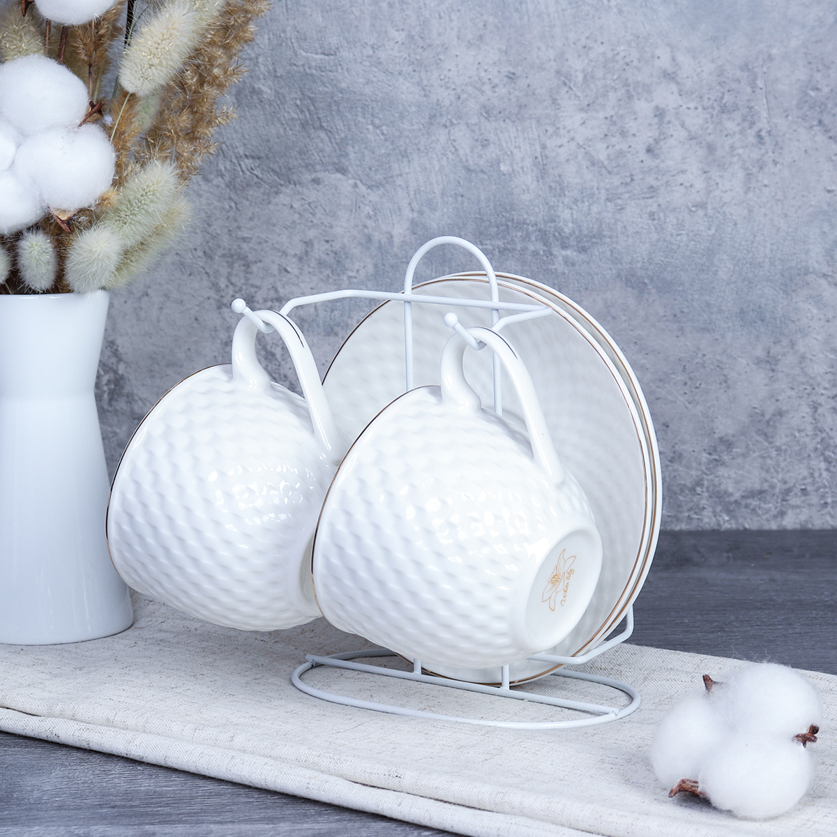 Чайный набор 4 предмета 230 мл на металл подставке / TC69M-4M 230 /уп 18/ костяной