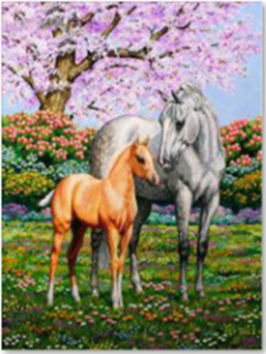 Алмазная мозаика на подрамнике 40х50 Кони в сакуре / YSG2761 /уп 30/полное заполнение