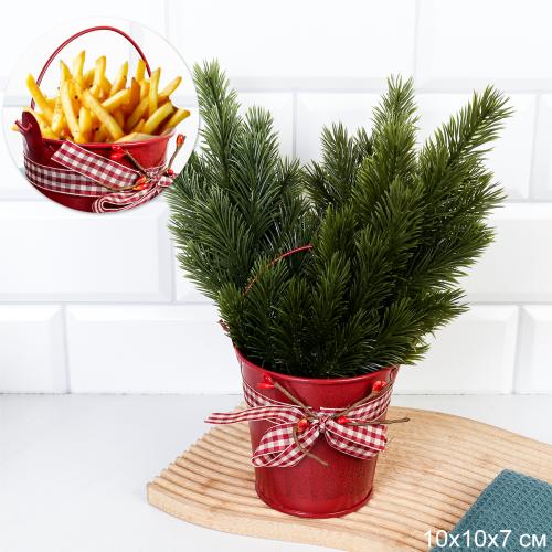 Ведерко для сервировки с эффектом старения 10х10 см / YW08 /уп 144/ Красное