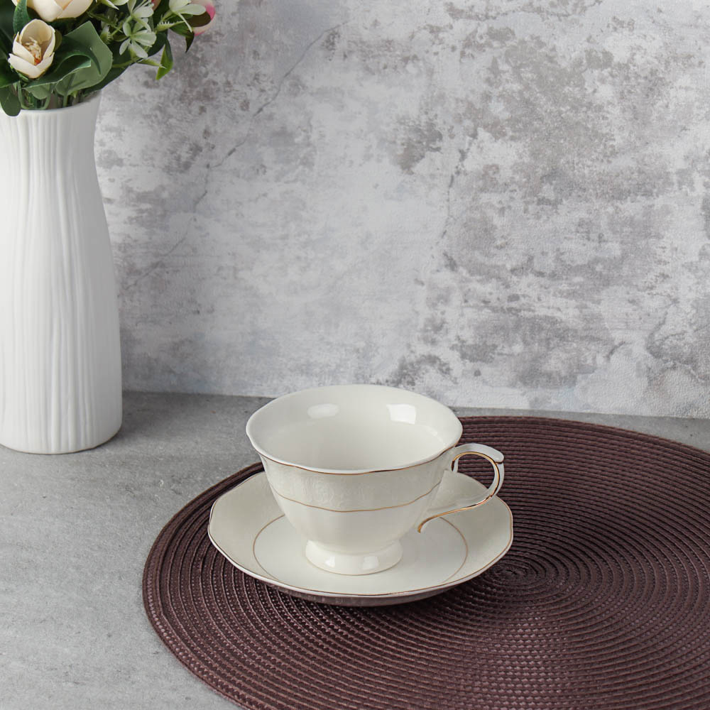 Чайный набор 12 предметов 250 мл на ножке / RS/12-FY21001 /уп 8/ Завитки