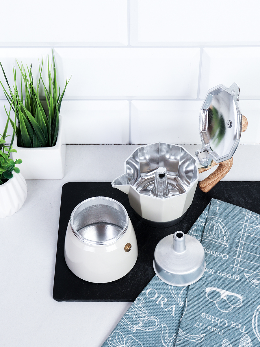 Кофеварка гейзерная 150 мл 3 чашки Белая / DX150-539 /уп 36/