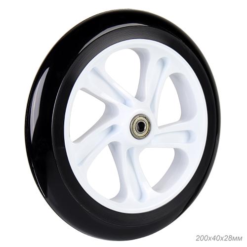 Колесо PU для самоката, обод пластиковый 200/40/28 мм с 2 подшипниками ABEC-7 /уп 30/ черное-белое
