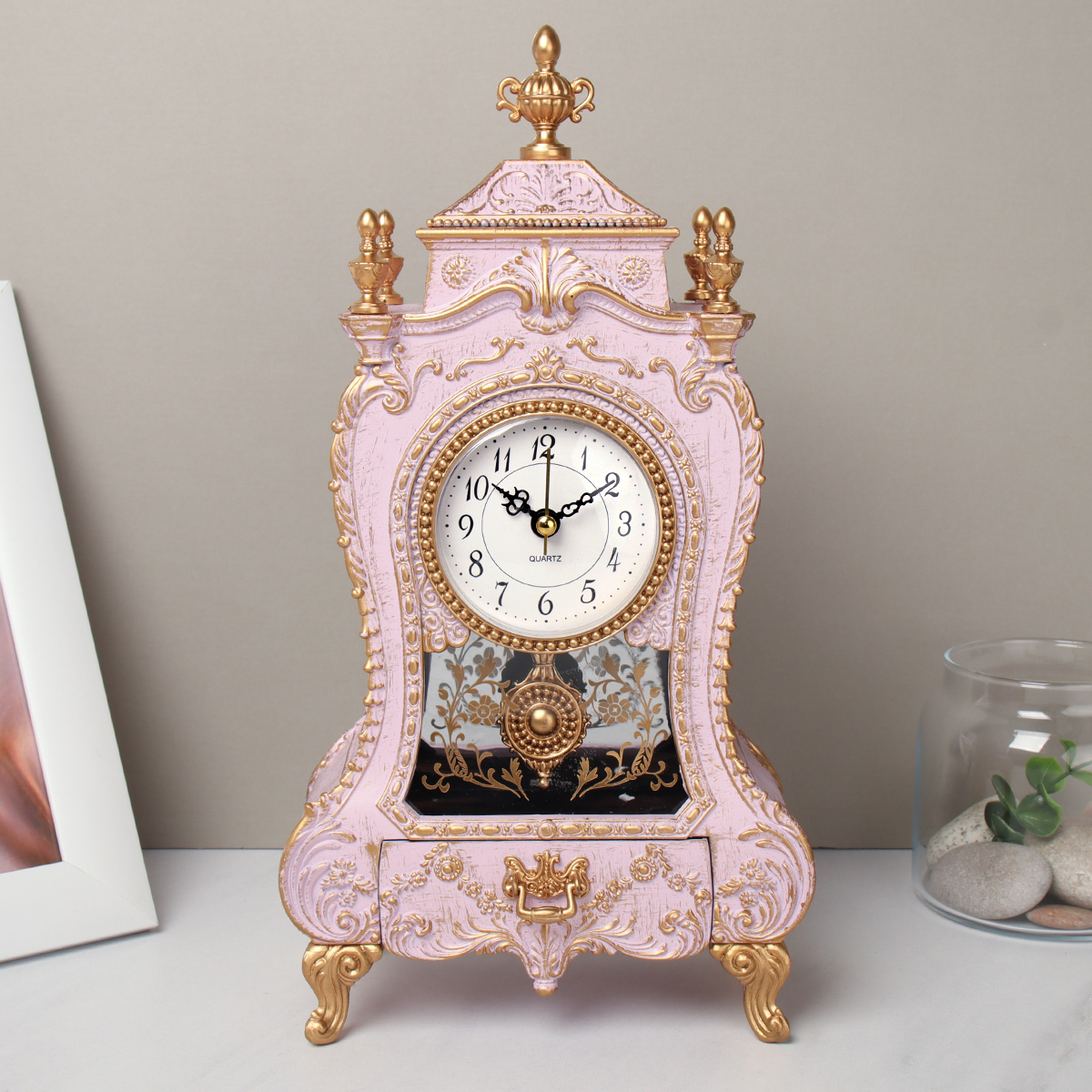 Часы настольные 28 см розовые / 63317H /уп 18/ музыкальные
