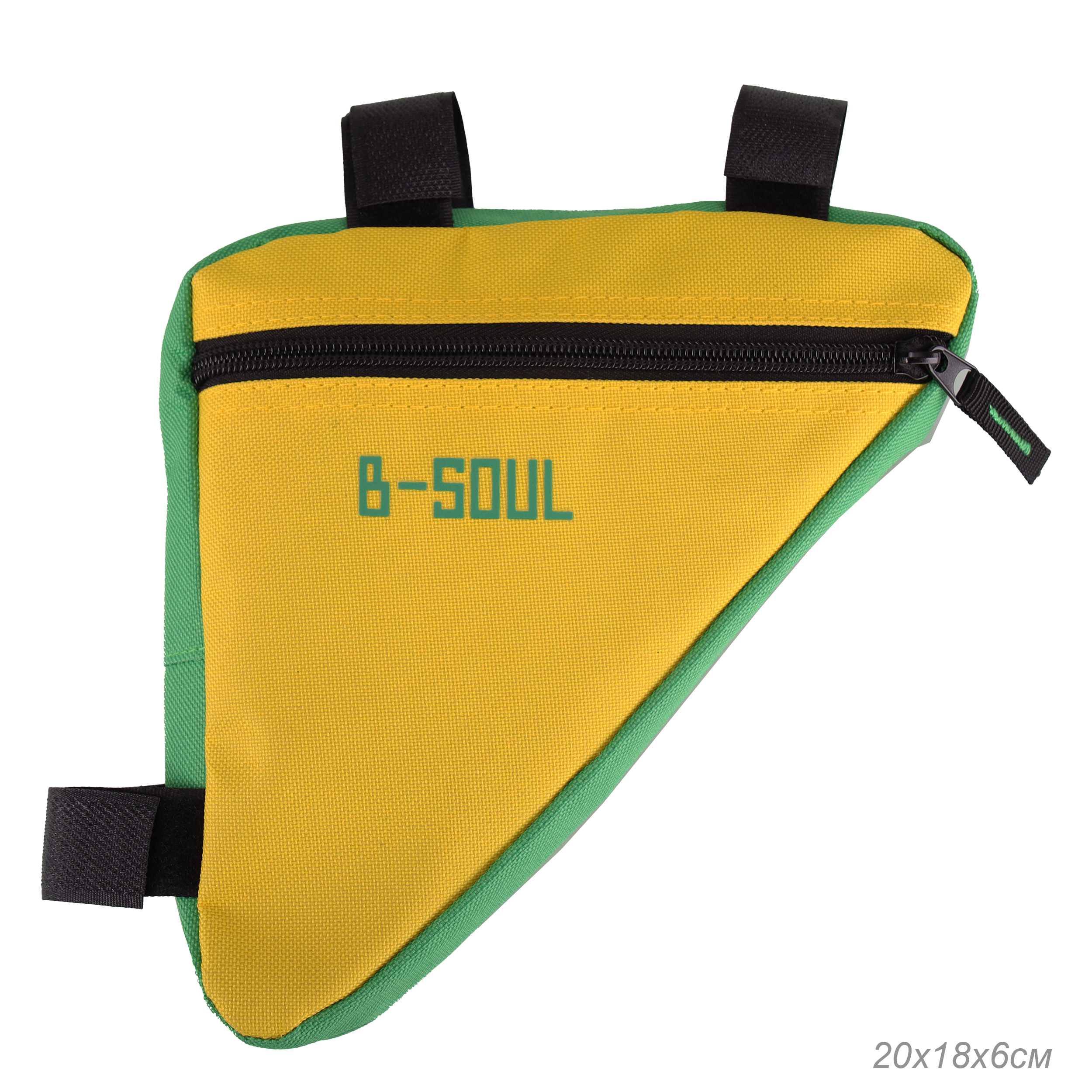 Сумка велосипедная подрамная BICYCLE SOUL, с боковой молнией, крепление velcro, жёлто-зелёная, 20х18,5х4см. /уп 50/