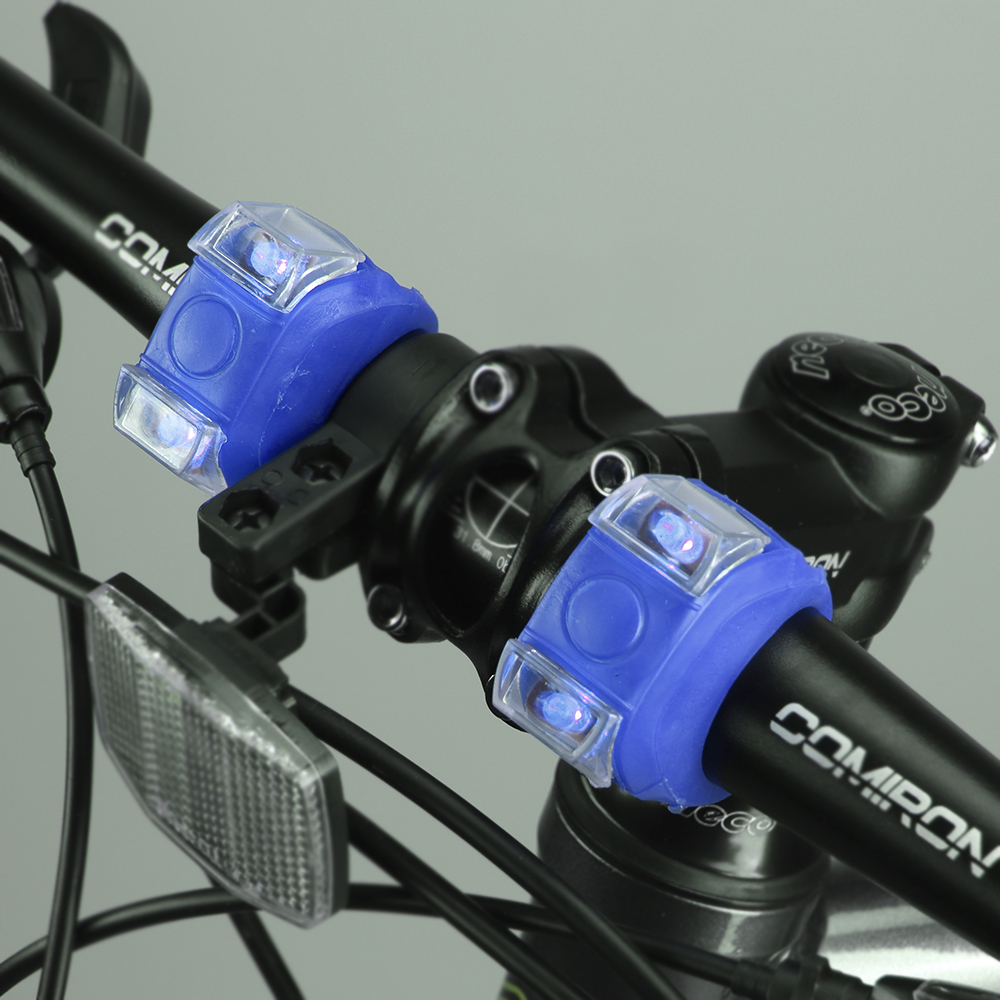 Фонарь двойной LED2 в силиконовом корпусе на руль велосипеда скутера на шлем питание от батареек синий набор из 2 штук в блистере /уп 2/80/300/