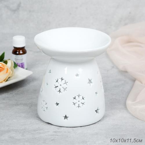 Аромалампа белая 10 см Снежинки / XL-0018 /уп 48/новогодняя