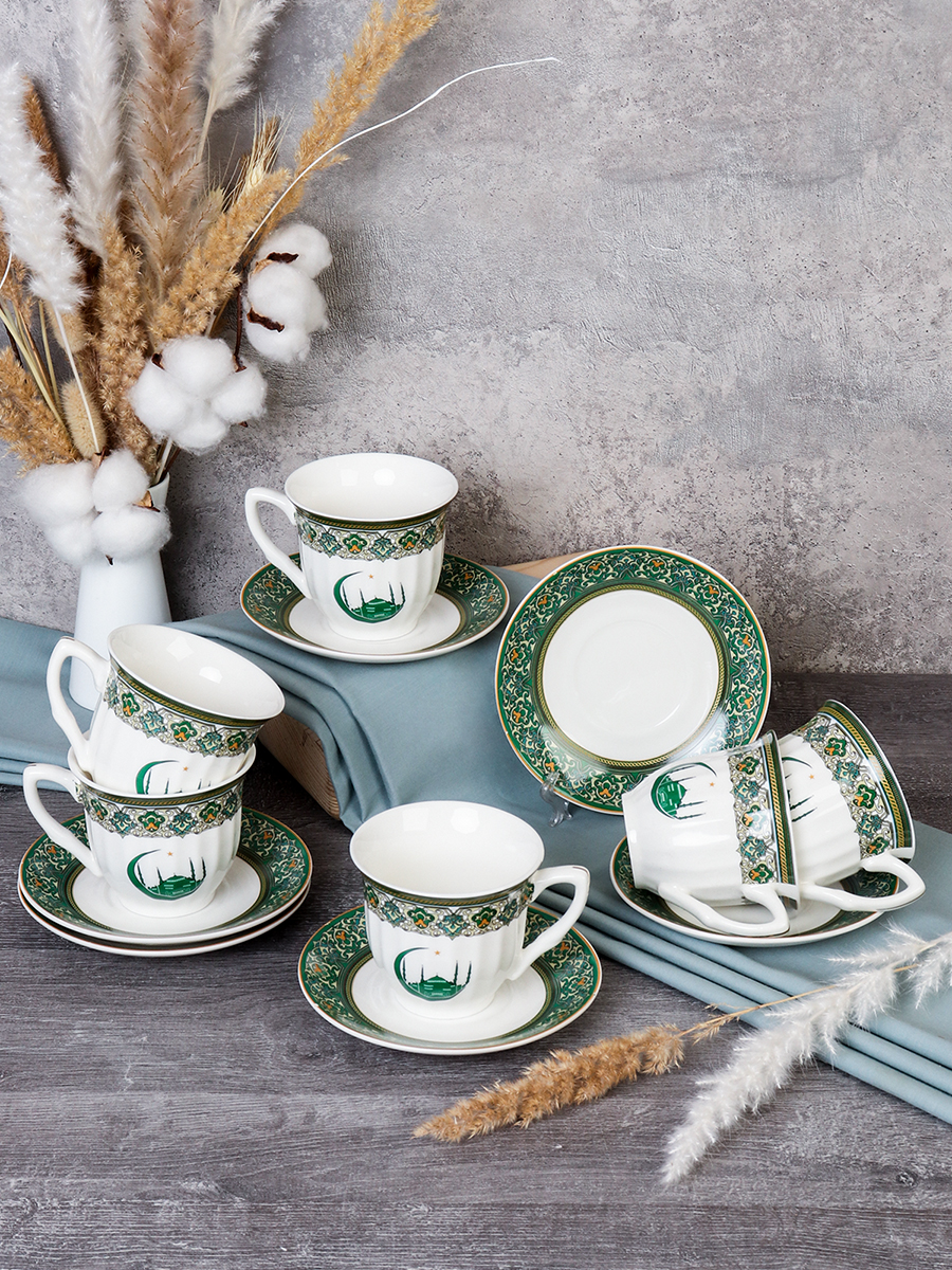 Чайный набор 12 предметов 250 мл / new ZSV02-12G /уп 8/ Муслим костяной фарфор