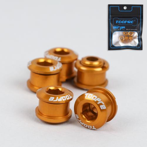 Бонки алюминиевые TOOPRE CN-01 12х12х9.6mm болт + гайка 6.5мм высота для крепления передних звёзд к системе шатунов. Набор 5 штук. Золотой
