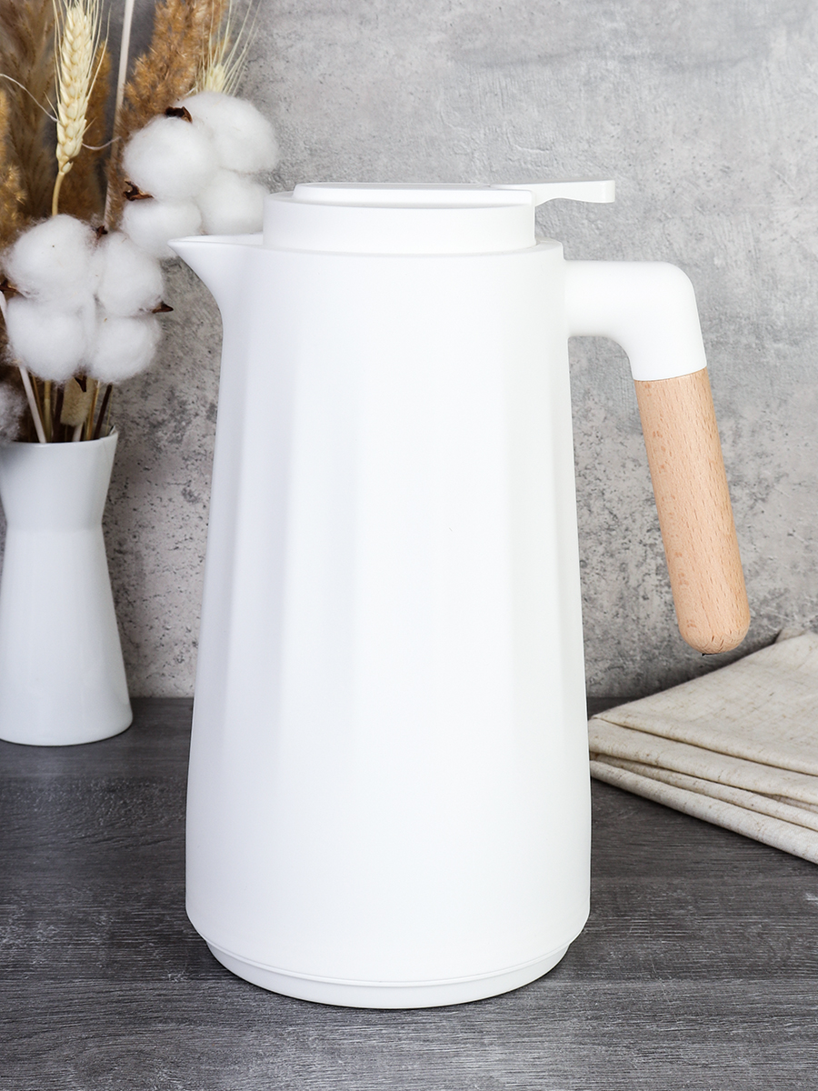 Термос кувшин 1 л с деревянной ручкой Грани / KW-910 /уп 20/ Белый