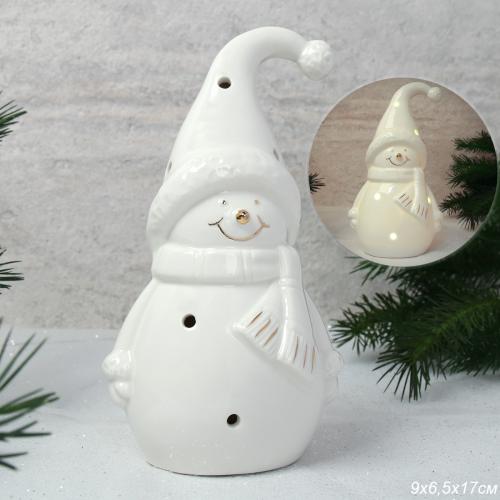 Фигурка Снеговик с подсветкой 17 см новогодний / YZ23650 /уп 64/LED