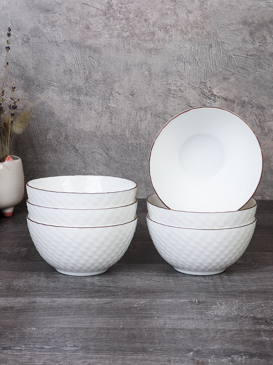 Набор салатников 6 штук 300 мл ЗОЛОТО фактурный / NHG45 (БЕЛЫЙ С ЗОЛОТОМ) /уп 12/ 