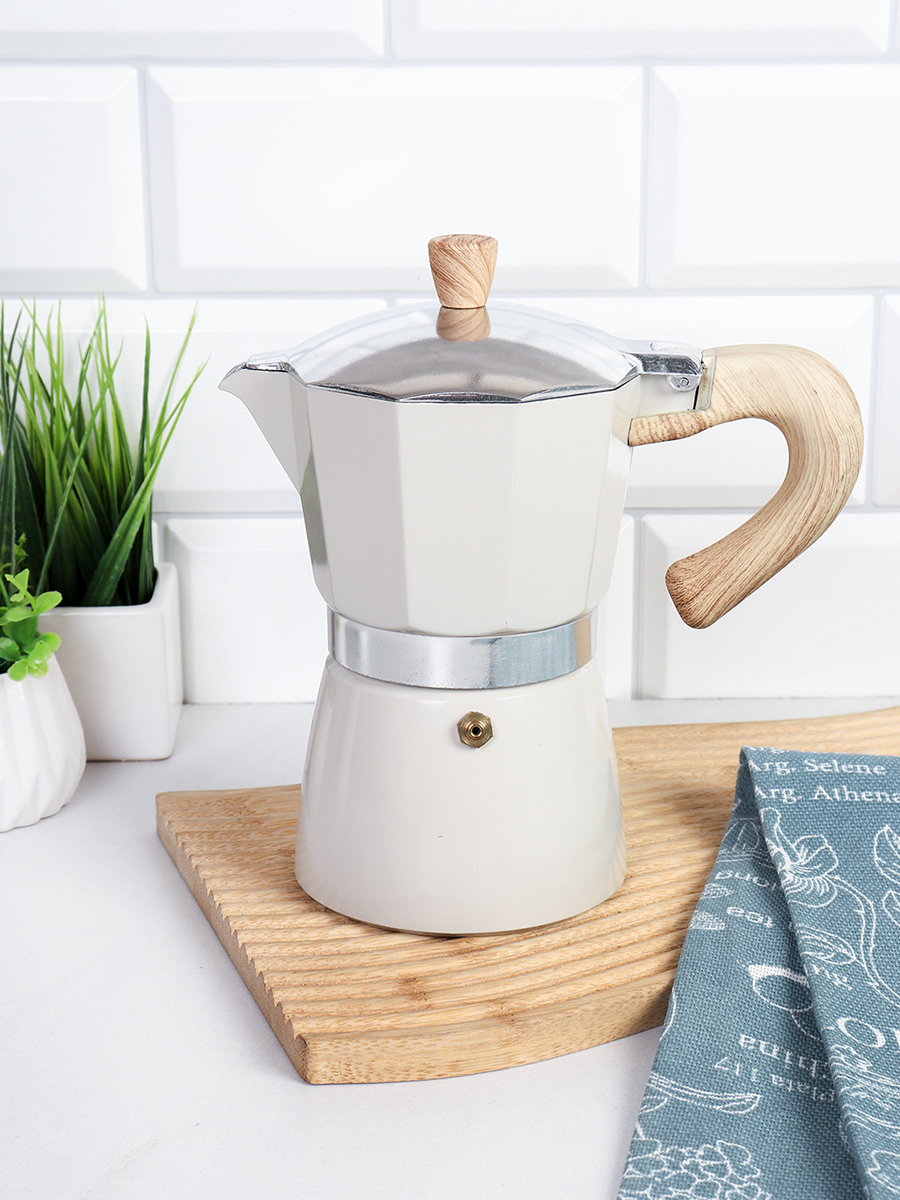 Кофеварка гейзерная 300 мл 6 чашек Белая / DX300-541 /уп 36/