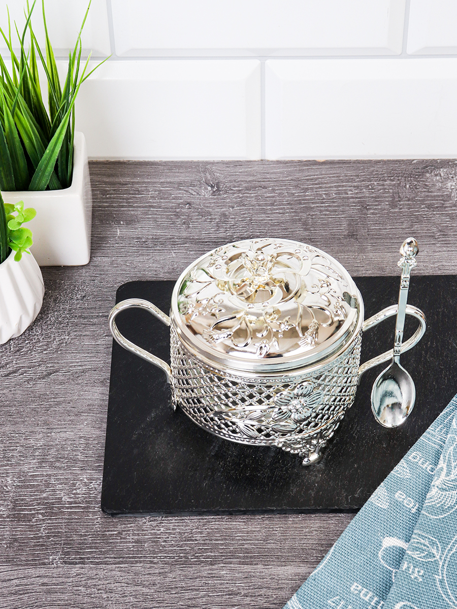 Сахарница 200 мл с ложкой / 889-3-SILVER /уп 96/