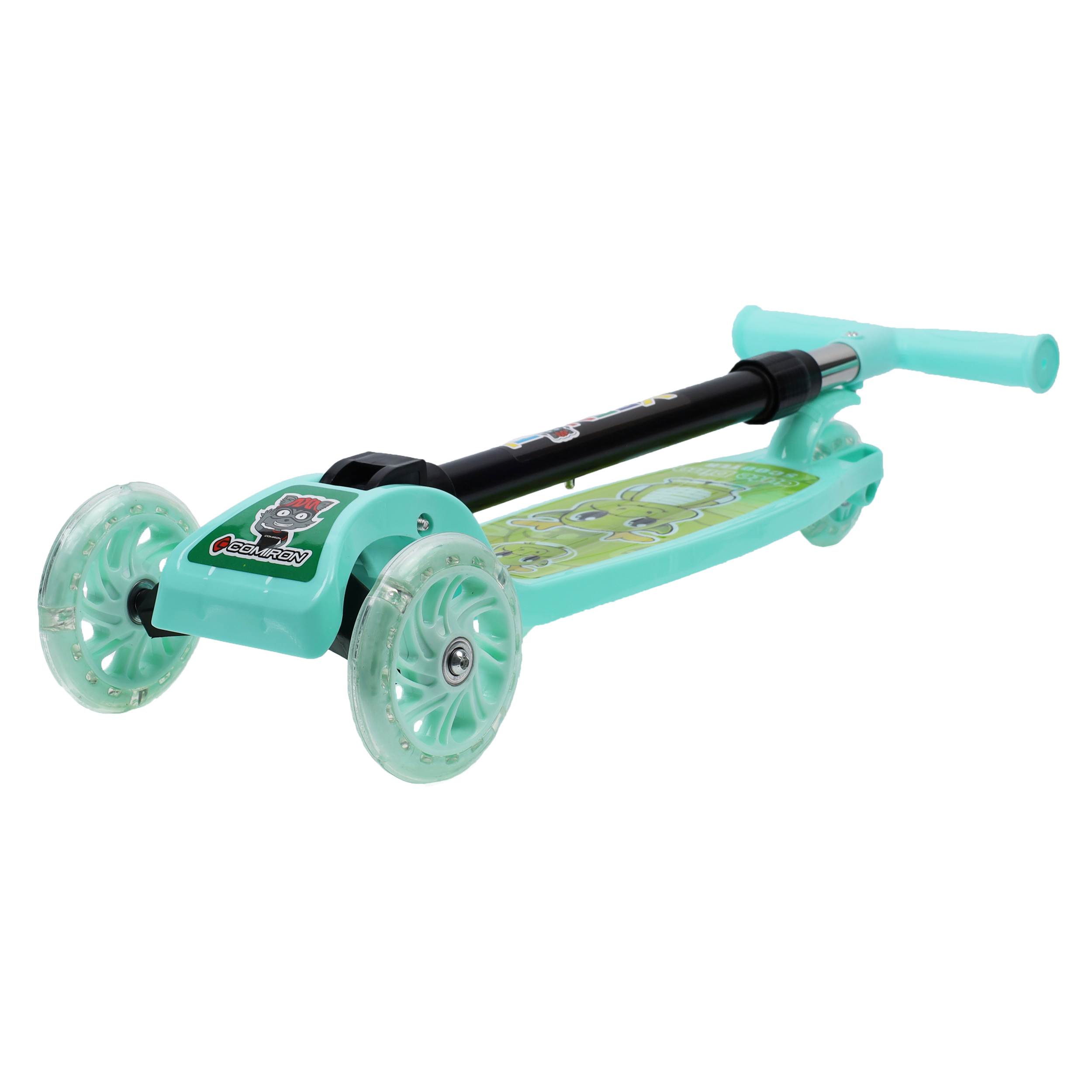 Самокат трехколесный облегчённый для детей от 3-х лет Yeenot GT105-2, нагрузка до 25кг, вес 1,2кг, светящиеся колёса 110мм, цвет зелёный Дино БК/уп13