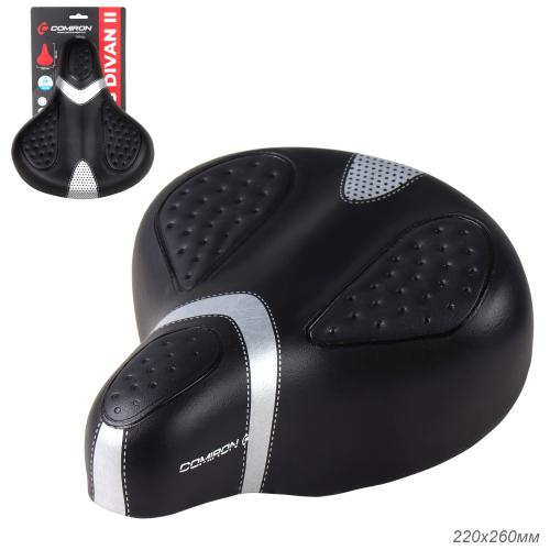 Седло велосипедное суперкомфортное COMIRON KING DIVAN II C095 260x220, Пена 57мм. Технологии: DW, ED, Spring, Верх: PU, Цвет: Чёрный+Серый /уп 16/
