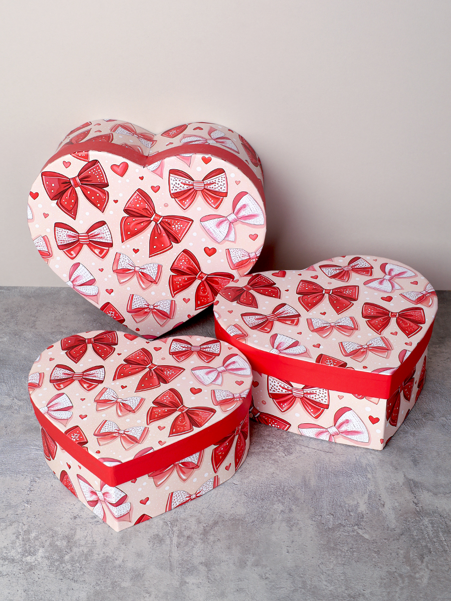 Коробка подарочная 3 штуки Сердце / 1159 /уп 24/16*18.3*7/18*20.3*8/20*22.3*9cm