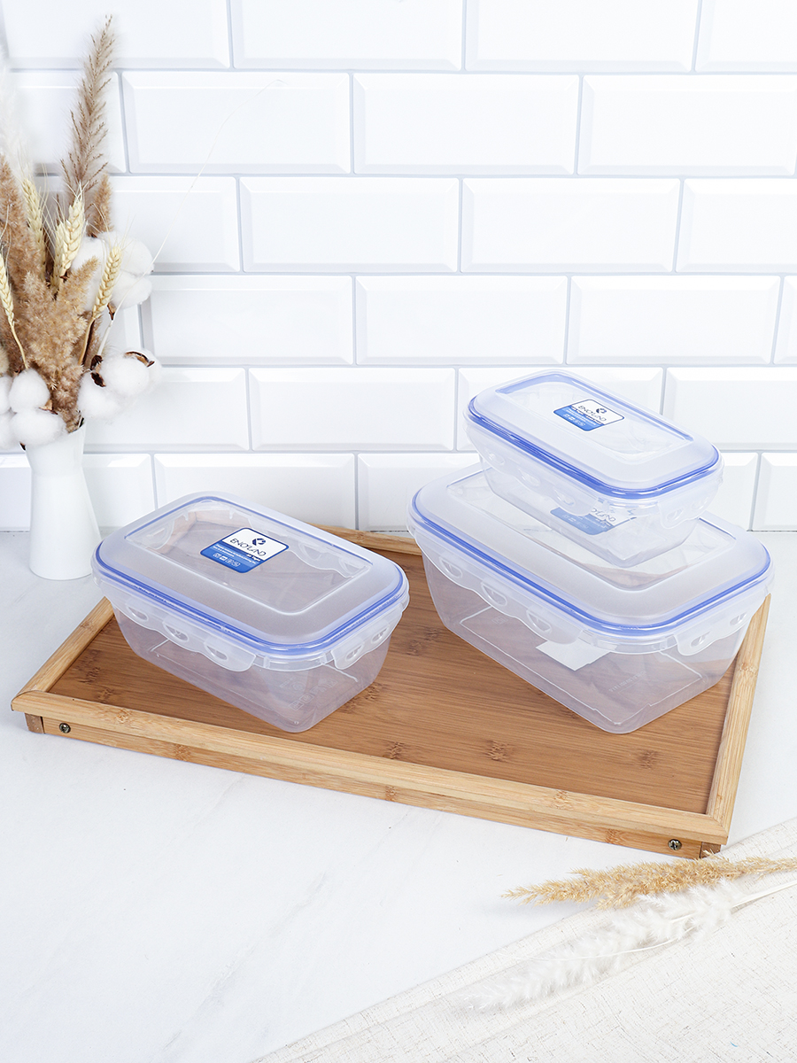 Набор пластиковых контейнеров Люкс прямоугольный 3 штуки 800/1600/3100 мл / CP3034B /уп 24/ ДОП СКИДКА НА КОРОБ 3%