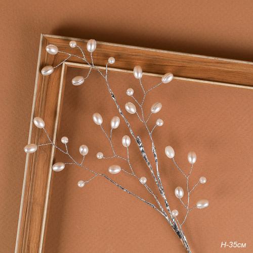 Ветка декоративная стеклярус 35 см / SA23703 /уп 720/серебро жемчуг*