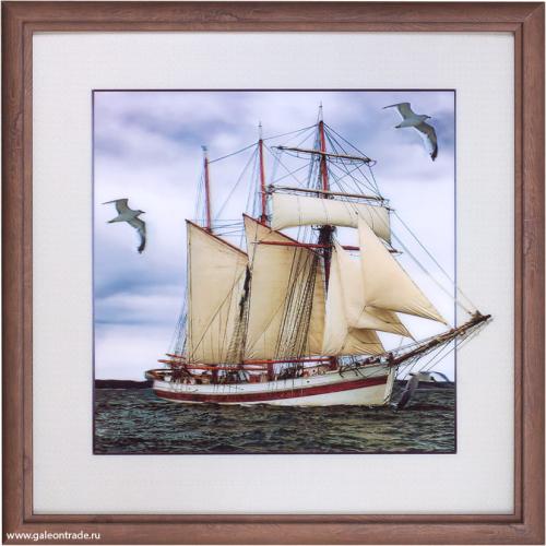 Картина 5D 40х40 085 Парусник и чайки / KS1912-3 /