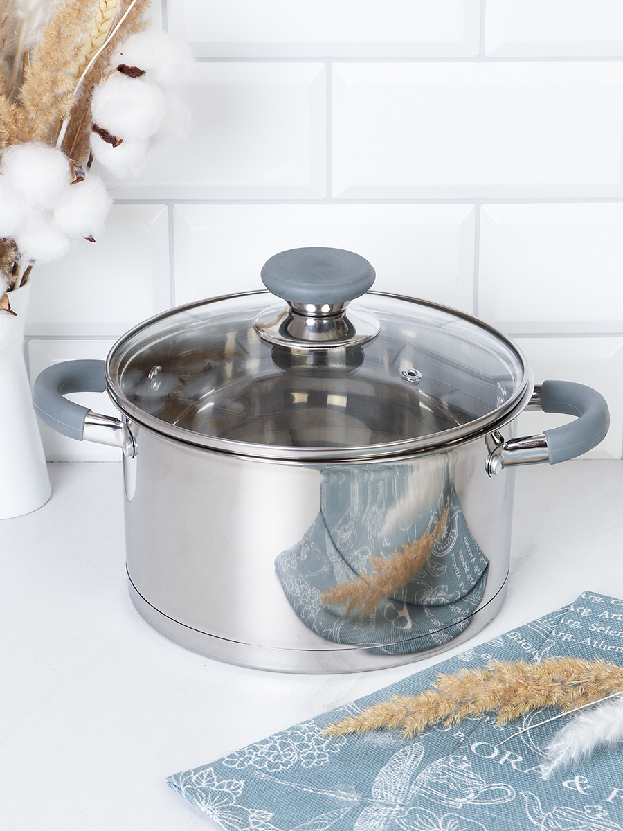 Кастрюля 3,4 л Евро / LB-S-1931B-8C -3,4/уп 1/ индукция/ ручки с силиконом/ Гофрокороб/ KISIGA