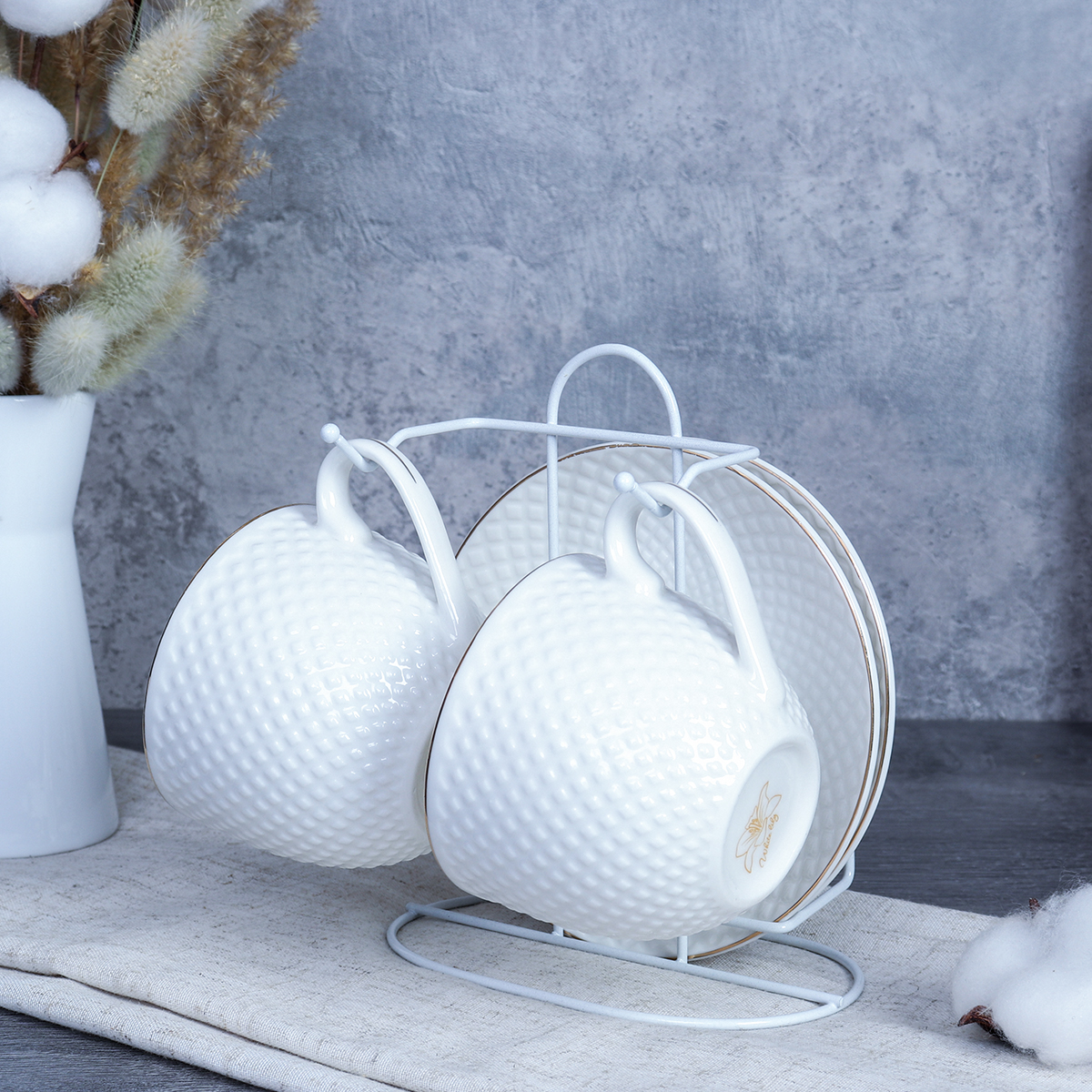 Чайный набор 4 предмета 200 мл на металл подставке / TC69E-4M 200 /уп 18/ Костяной