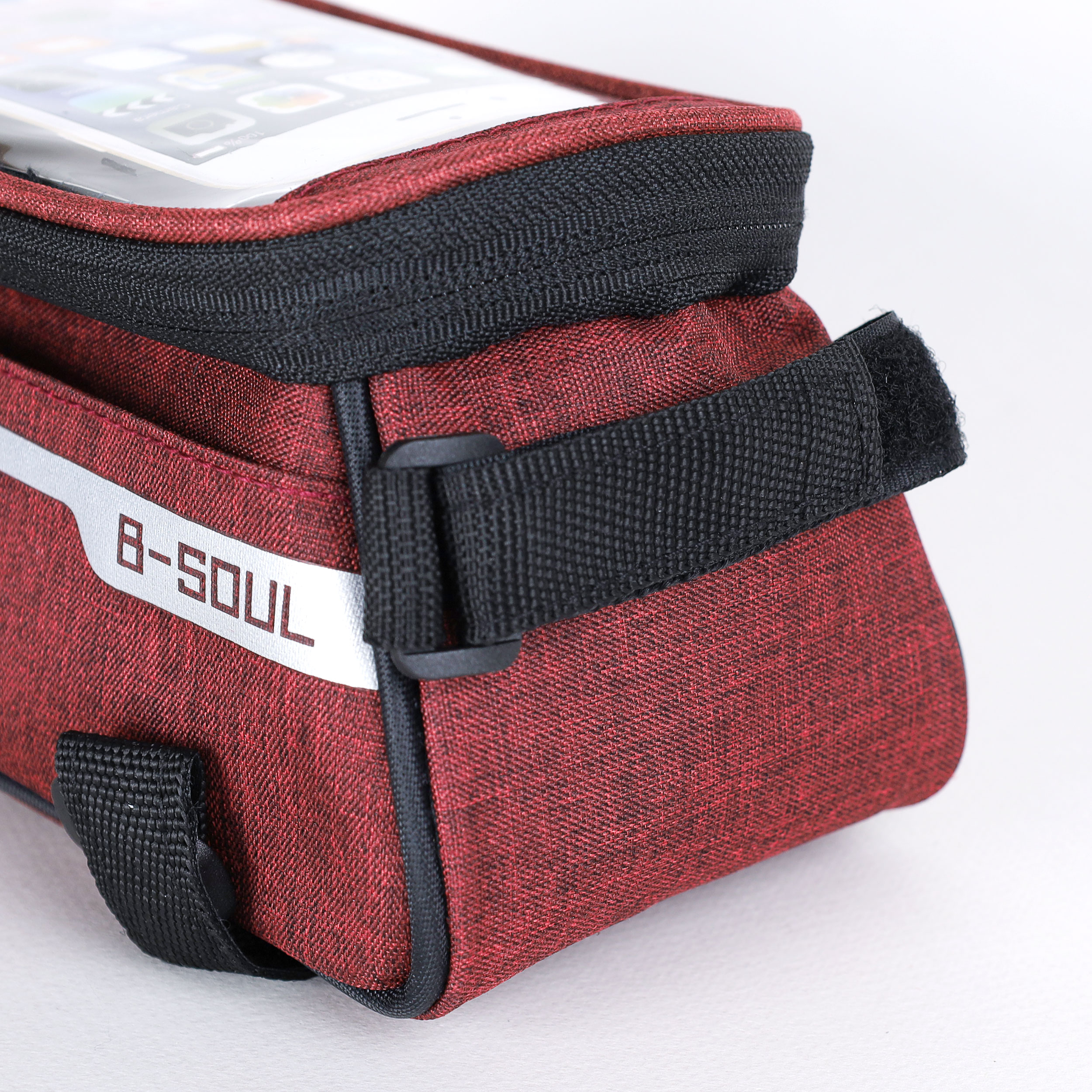 Сумка велосипедная на раму BICYCLE SOUL, с отделением для смартфона 6.0", основной отсек на молнии, бордовая, 21x10.5x9см. /уп 50/