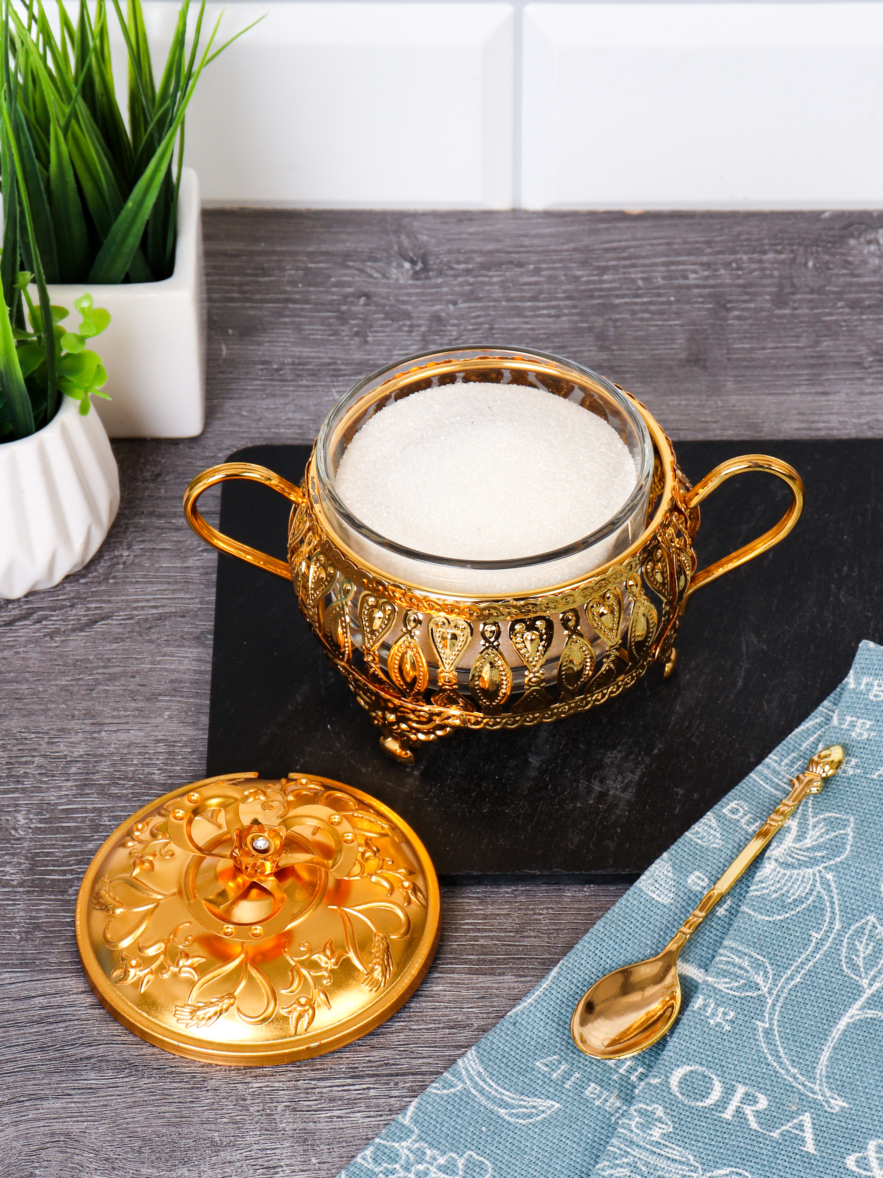 Сахарница с ложкой / 991-6-GOLD /уп 96/