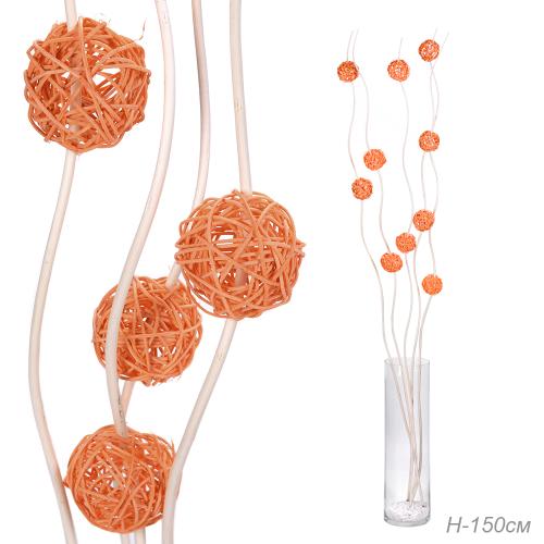 Сухоцвет набор 5 штук 150 см (китте 6 см.10 шт) / 0410-4 /уп 80/ оранжевые шары на белом