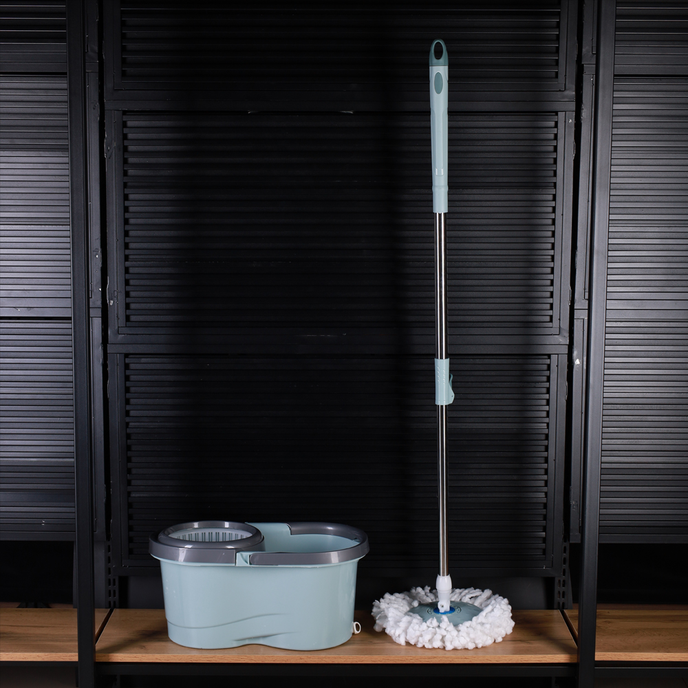 Ведро с отжимом и шваброй центрифуга пластик зелен /NHE-48/1с/ уп 25/ 2 насад