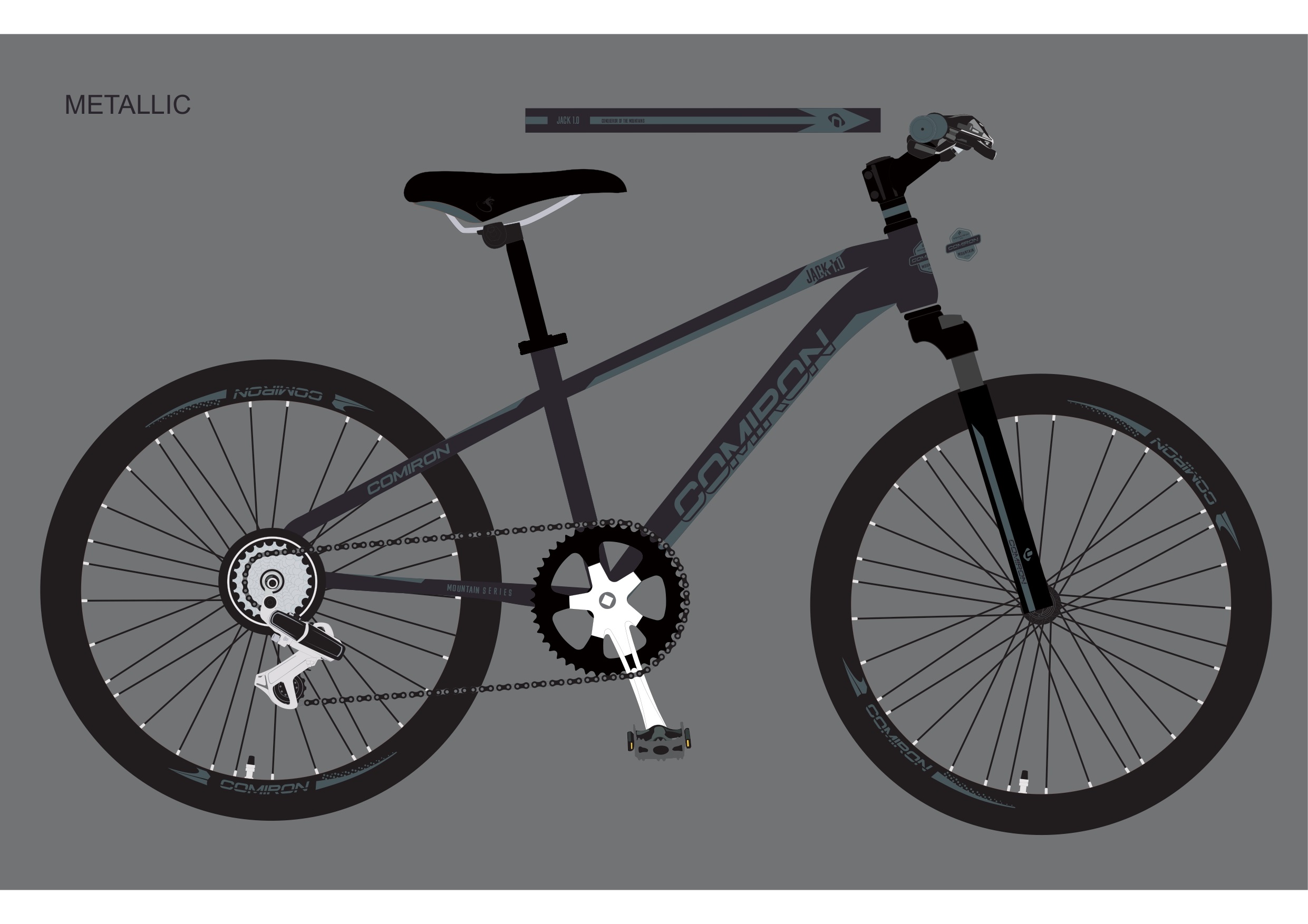 Велосипед 26" рама 17" 24sp GT2624 C COMIRON JACK угольный серебристый пайн металлик