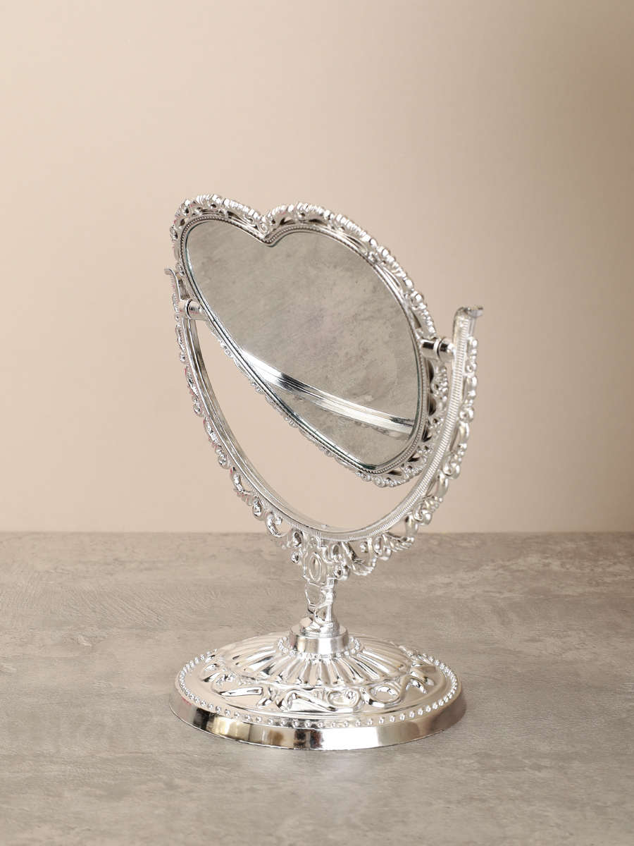 Зеркало настольное ажурное двустороннее 16,5 см сердце / YDW-06 /уп 72/серебро