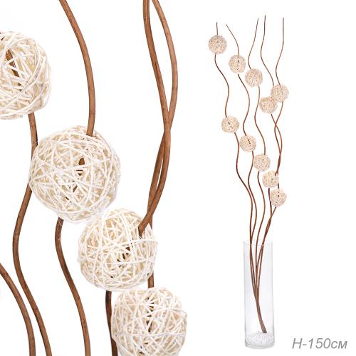 Сухоцвет набор 5 штук 150 см (китте 8 см.10 шт) / 0410-8 /уп 55/* белые шары на коричневом