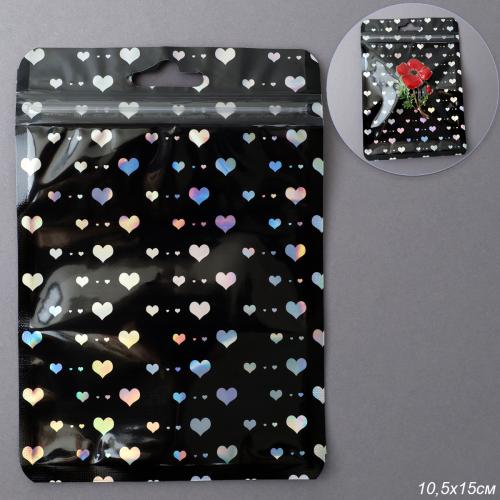 Пакет подарочный 10,5х15 см сердце черный / ZIP-01 /уп 100/5000/ zip-lock застежка