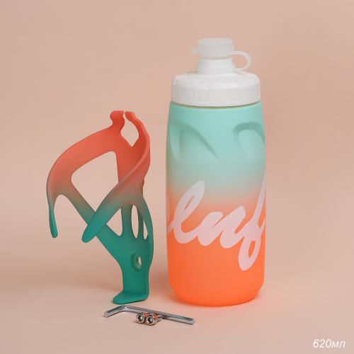 Набор бутылка для воды COMIRON ESLNF с держателем  620мл. Двухцветная с пылевой силиконовой крышкой. Зеленый-розовый /уп50/