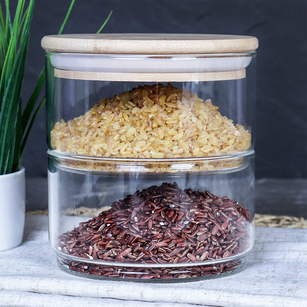 Банка для хранения 2-х ярусная бамбуковая крышка 450 мл / LCSC22-6 /уп 60/