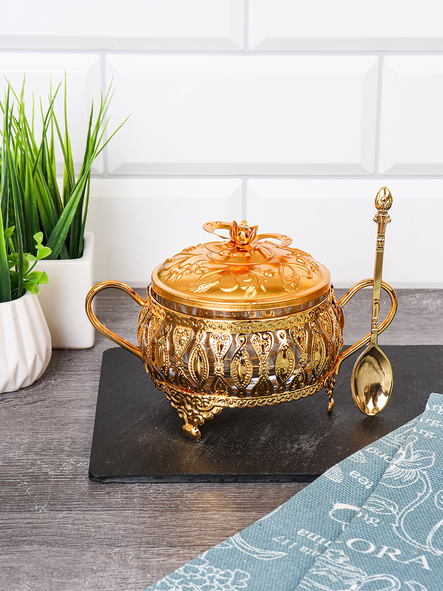 Сахарница с ложкой / 991-6-GOLD /уп 96/