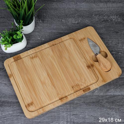 Доска разделочная и нож для сыра 18x30x1.5 см АКЦИЯ / KF-S9 /уп 36/ бамбук